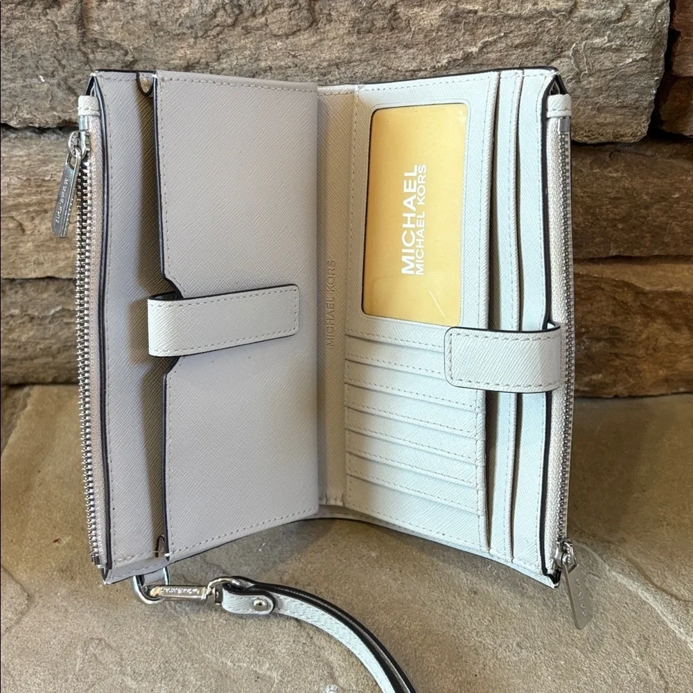 Michael Kors light grey wristlet/wallet